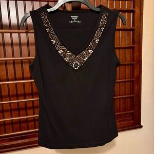Dressbarn Elegant Black Tank Top with Beaded Neckline
